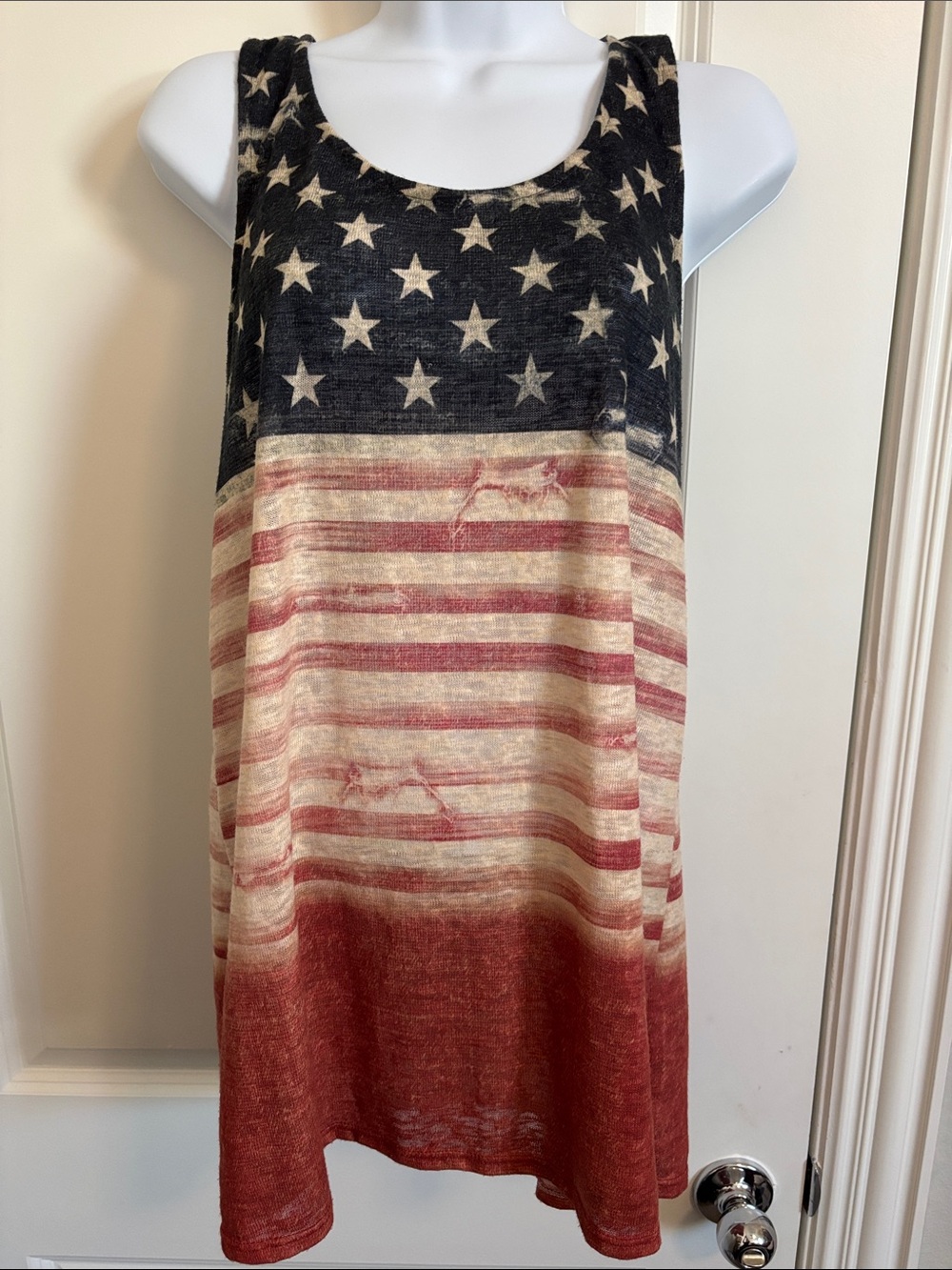 Vanilla Bay Sleeveless American Flag Print Tank Dress - Red, White & Blue M #60T